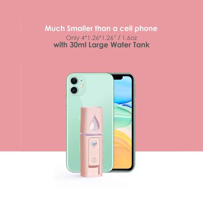 GIVERARE 2 Pack Nano Facial Steamer, Handy Mini Mister with Mirror, USB Rechargeable Mist Sprayer, Visual Water Tank Moisturizing&amp;Hydrating for Face, Makeup, Skin Care, Eyelash Extensions-Pink