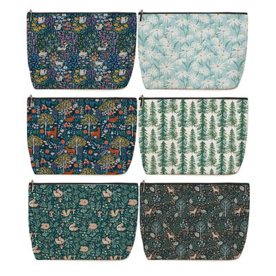 6 Pieces Makeup Bag Forest Deer Rabbit Floral Aesthetics Skincare Bag Travel Toiletry Bag Makeup Pouch Cosmetic Bag Christmas Friendship Gifts for Women Supervisor Girls Mom Friends Bestie Coworker