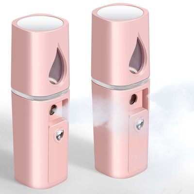 GIVERARE 2 Pack Nano Facial Steamer, Handy Mini Mister with Mirror, USB Rechargeable Mist Sprayer, Visual Water Tank Moisturizing&amp;Hydrating for Face, Makeup, Skin Care, Eyelash Extensions-Pink
