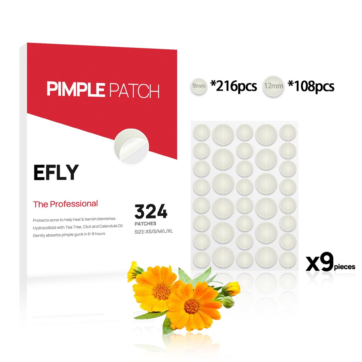 EFLY Pimple Patches for Face, Acne Patches Hydrocolloid with Tea Tree Oil, Salicylic Acid &amp; Calendula Oil, 2 Sizes Invisible for Makeup Zit Patches Dots (324)