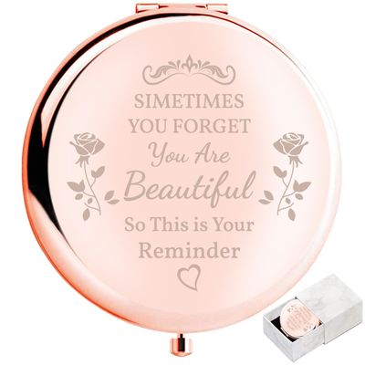 boutikpro Birthday Gift for Women Mom Sister Daughter Compact Mirror, Gorgeous Rose Gold Compact Mirror Unique Birthday Gift for Wife Sisters BFF