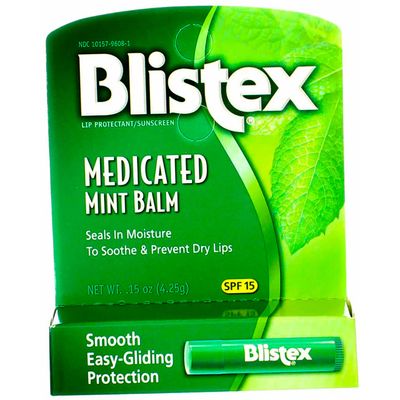 Blistex Medicated Lip Balm Protectant Sunscreen SPF 15 Mint .15 Ounce ( Value Pack of 6)