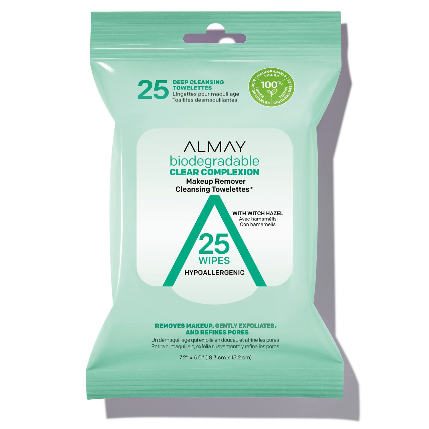 Almay Makeup Remover Cleansing Towelettes, Biodegradable Clear Complexion Wipes for Oily and Acne Prone Skin, Hypoallergenic, Cruelty- and Fragrance-Free, 25 Count