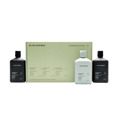 Blind Barber Shower Essentials Gift Set - Mens Body Wash, Shampoo and Conditioner Set - Lemongrass Tea Body Soap + Hair Care Gifts for Men (3 Count)