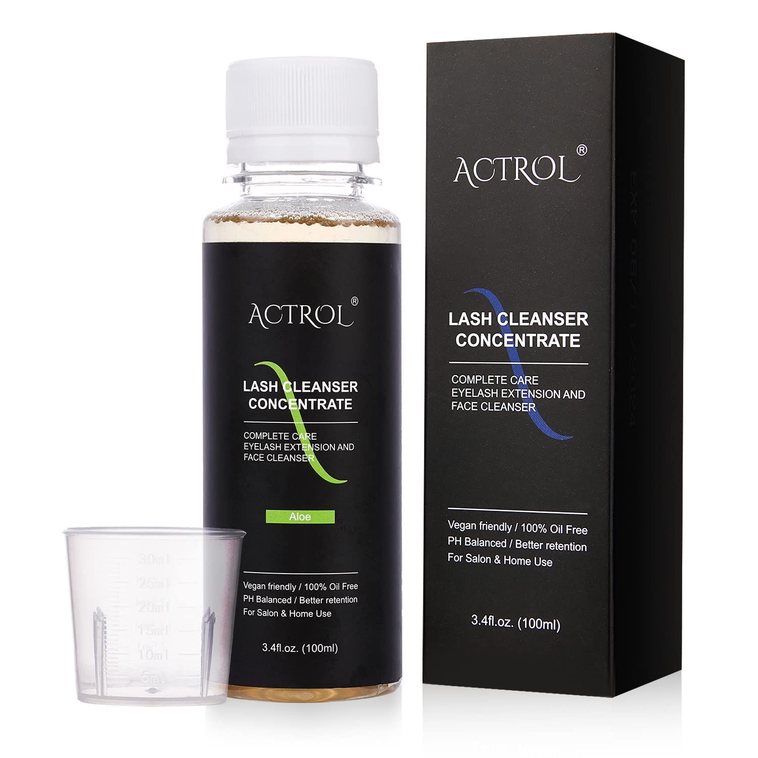 ACTROL Eyelash Cleanser Concentrate 100ml Aloe Professional Lash Shampoo Foaming Cleanser Paraben &amp; Sulfate Free Non-lrritating Wash for Extensions Lashes with Salon Home Care-Makes 20 Bottles