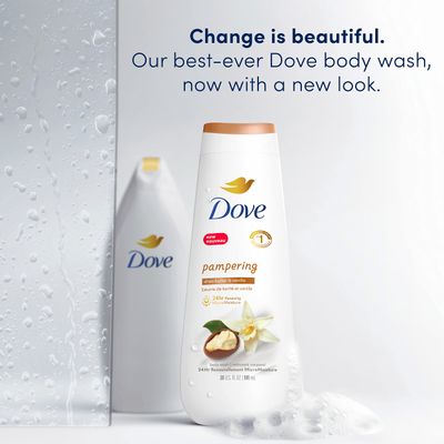 Dove Body Wash 4 Count Pampering Shea Butter &amp; Vanilla for Renewed, Healthy-Looking Skin Gentle Skin Cleanser with 24hr Renewing MicroMoisture 20 oz
