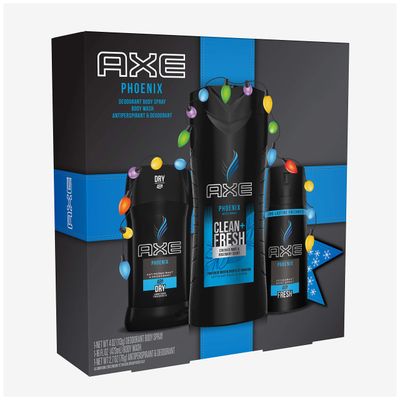 AXE Phoenix Holiday Gift Set With Body Spray, Antiperspirant &amp; Deodorant Stick and Body Wash for Grooming 3 count