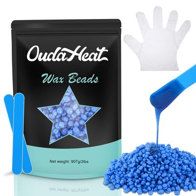 Hard Wax Beads, 2lb Wax Beans for Hair Removal Sensitive Skin, Brazilian Coarse Waxing for Bikini, Face, Eyebrow, Back, Chest, Legs, Armpit, Waxing Beads for Women Men, 5 Silicone Stick, Sea Salt