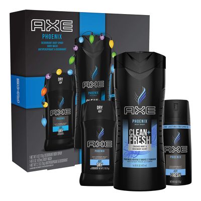 AXE Phoenix Holiday Gift Set With Body Spray, Antiperspirant &amp; Deodorant Stick and Body Wash for Grooming 3 count