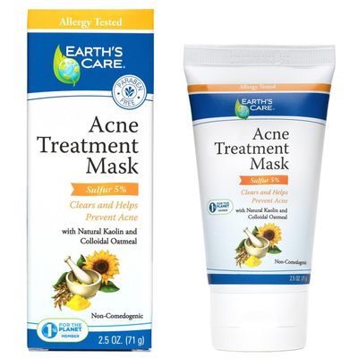 Earth&#39;s Care Acne Treatment Mask - 5% Sulfur Cystic Acne Treatment - Acne Medicine for Face Pimples and Blackheads (Tube 2.5 OZ)