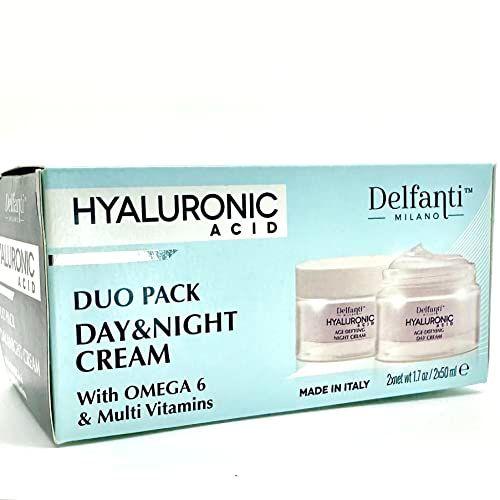 Delfanti Milano  HYALURONIC  Age Defying DUO pack  Day + Night Creams  Face, Neck Dcollet Moisturizing Cream for Firming, Tightening and Wrinkles  Made in Italy