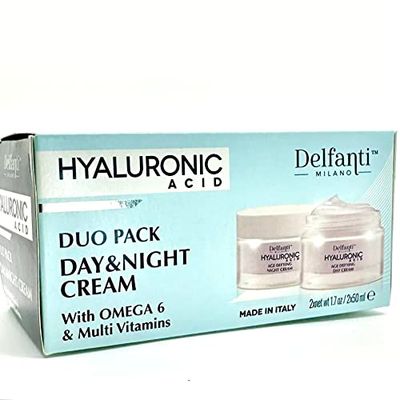 Delfanti Milano  HYALURONIC  Age Defying DUO pack  Day + Night Creams  Face, Neck Dcollet Moisturizing Cream for Firming, Tightening and Wrinkles  Made in Italy