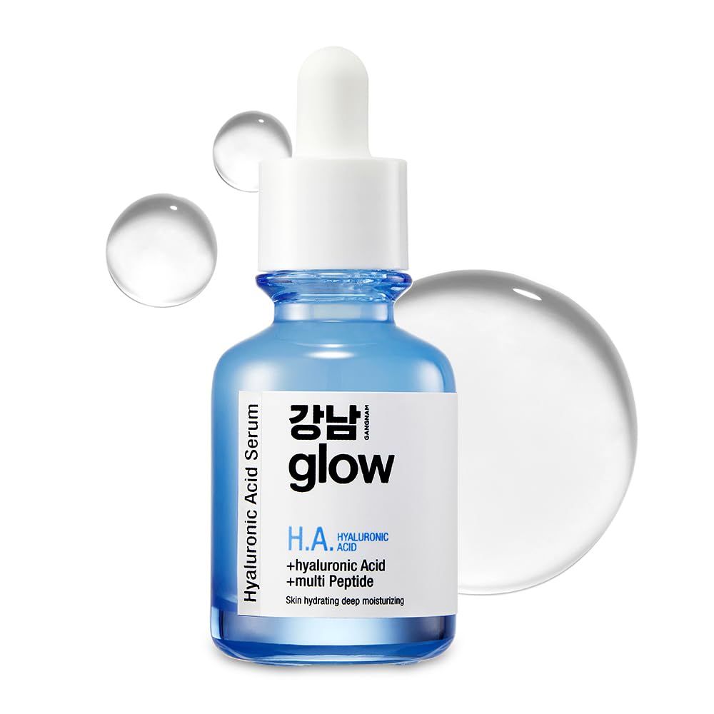 GANGNAM glow Hyaluronic Acid Serum - Korean Skin Care I Hydrating Serum for Face with Hyaluronic Acid &amp; Vitamin B5 &amp; Vegan Collagen I Face Moisturizer for Plumping and Fine Lines 1.01 fl oz