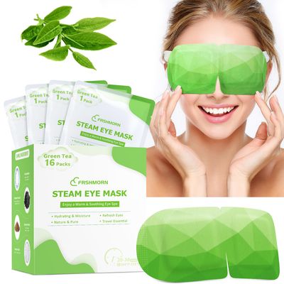 FRSHMORN 16 Packs Steam Eye Mask, Heated Eye Mask for Sleeping, Warm Compress for Eyes, Self Heating Disposal Eye Mask Comfortable Sleep Mask for Home, Office, Spa, Travel Essentials (Green Tea)