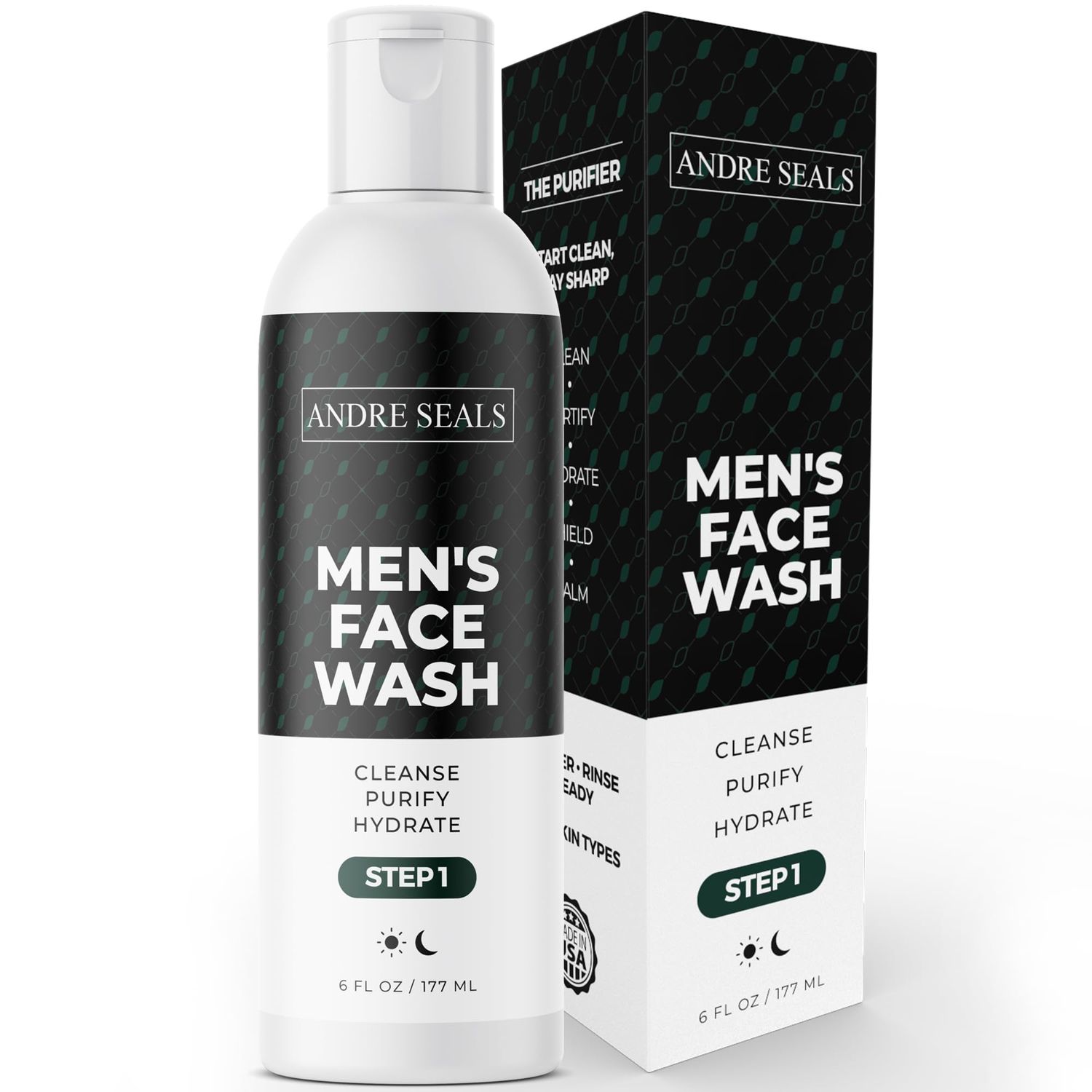 Andre Seals Mens Face Wash | Exfoliating Face Wash with Activated Charcoal, Organic Aloe &amp; Coconut oil. Deep Cleans Pores &amp; Moisturizing | Hydrating Facial Cleanser | All Skin Types