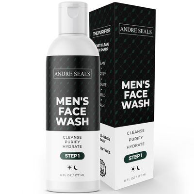 Andre Seals Mens Face Wash | Exfoliating Face Wash with Activated Charcoal, Organic Aloe &amp; Coconut oil. Deep Cleans Pores &amp; Moisturizing | Hydrating Facial Cleanser | All Skin Types