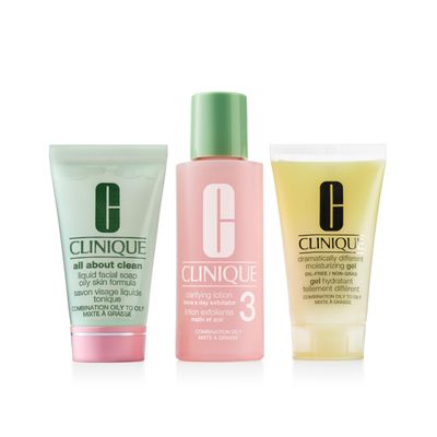 Clinique 3-Step Refresher Course Skincare Set For Oily Combination Skin Types | Cleansing, Exfoliating + Moisturizing, 1 Fl Oz
