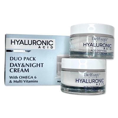Delfanti Milano HYALURONIC Age Defying DUO pack Day + Night Creams Face, Neck Dcollet Moisturizing Cream for Firming, Tightening and Wrinkles Made in Italy