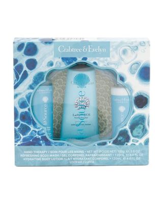 Crabtree and Evelyn La Source Set; Includes Hand Therapy, Body Lotion, Body Wash and Loofah