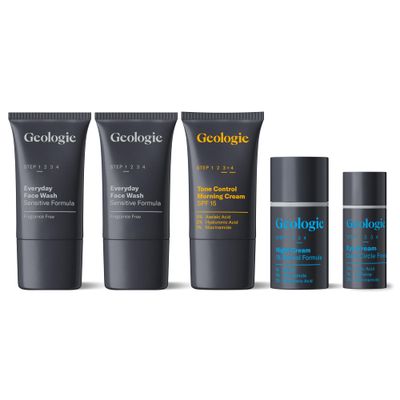 Geologie Sensitive Skincare Set for Men &amp; Women | 1-Month Gentle &amp; Effective Daily Skin Routine | Acne, Oily Skin, Dark Spots | Face Wash 2-Pack, Retinol Face Cream, SPF15 Moisturizer &amp; Eye Cream