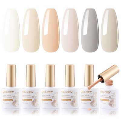 Gellen Gel Nail Polish Set 6 Colors Skin Tone Nude Gel Nail Polish Neutral Beige Khaki Gray Gel Polish Kit Soak off UV LED Nail Gel DIY Manicure Salon Home Design Gifts for Girls Women