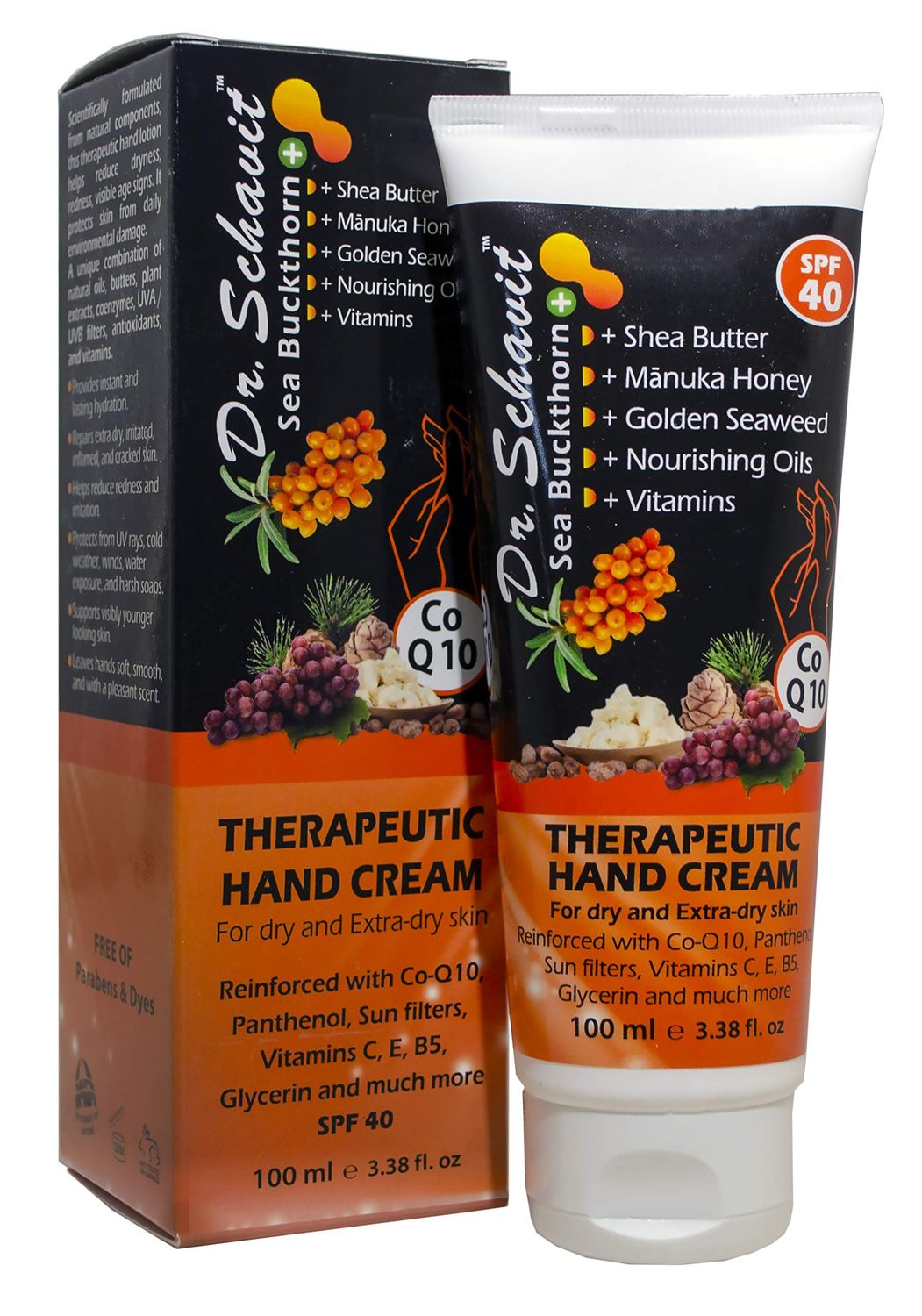 DR. SCHAVIT Sea Buckthorn Therapeutic Hand cream for Dry &amp; Extra-dry Skin. Hydrate, Protect and Repair. Free of SLS, ALS, Parabens and Colorants - Intensive Care Hand Cream