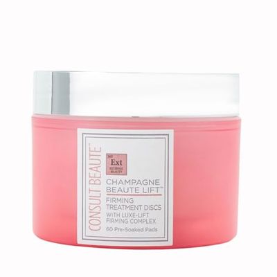 Consult Beaute - Champagne Lift Face Firming Treatment Disc - Firming and Exfoliating Pads - Rejuvenate Sagging Skin - Pre-Soaked Wipes - Disposable Wipes - Peptides - Grape Seed Extract - 60 Count