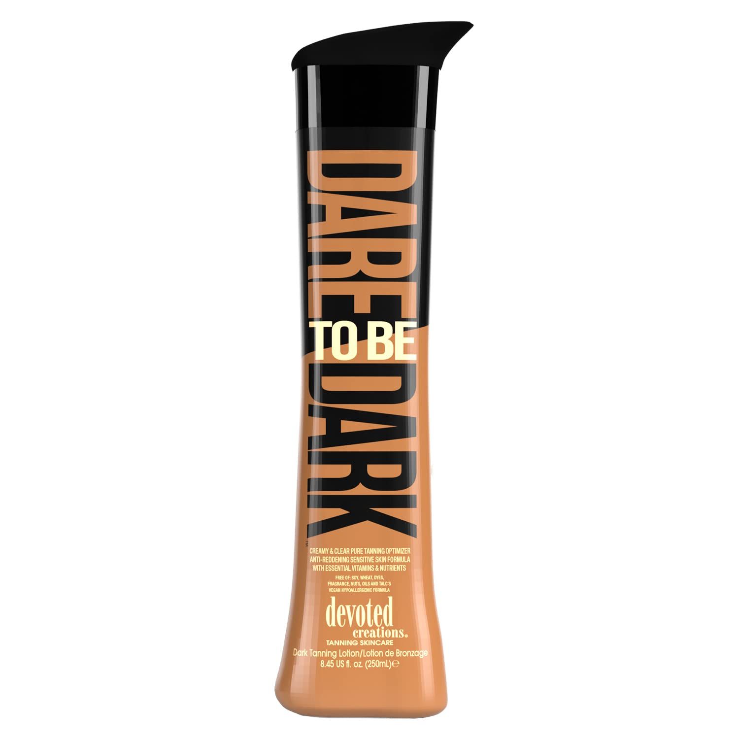 Devoted Creations Dare to be Dark Tanning Lotion - Creamy and Clear Pure Tanning Optimizer, Anti-Reddening, Sensitive Skin Formula with Essential Vitamins and Nutrients - 8.45 oz.