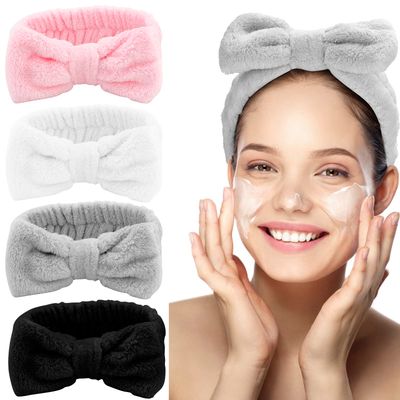 ACO-UINT 4 Pack Spa Headbands for Women, Soft Headband for Washing Face Make Up Headbands, Microfiber Hair Band Skincare Headbands for Women Girls (Set A)