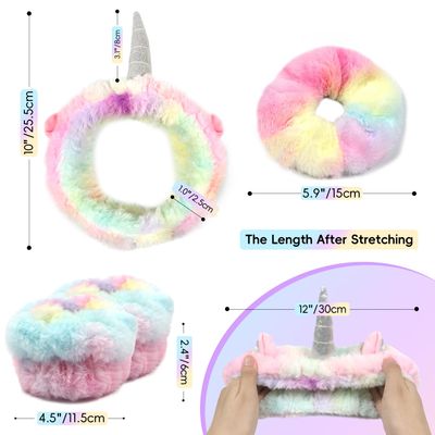 Face Wash Headband, Skincare Headband Wrist Bands For Washing Face Set Spa Hair Bands come with a Hair Scrunchie, Cute Rainbow Unicorn Elastic Headband, For Face Washing Makeup Skincare (Rainbow)