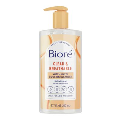 Biore Clear &amp; Breathable Cooling Cleanser with Witch Hazel, Acne Treatment for Face, Face Scrub for Oily Skin, Salicylic Acid Cleanser, 6.77 Oz