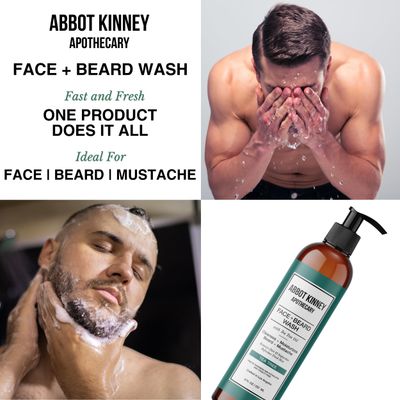 ABBOT KINNEY APOTHECARY Beard Wash, Sulfate Free Men's Face Wash, Softens Facial Hairs, Removes Dandruff and Dirt, Beard Shampoo with Tea Tree Oil and Natural Ingredients, 8 Fl Oz