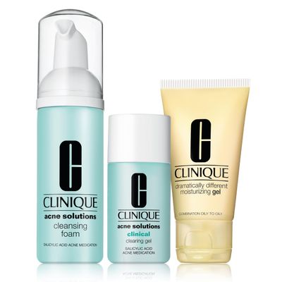 Clinique Acne Solutions Fix It Kit Set For Acne Prone Skin | Acne Solutions Cleansing Foam, Clinical Clearing Gel + Dramatically Different Moisturizing Gel