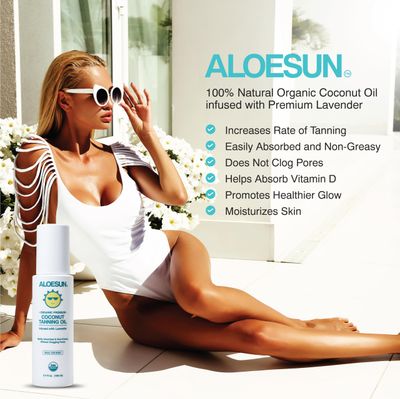 ALOESUN Organic Coconut Tanning Oil Spray Infused with Organic Lavender Oil | Natural Deep Tanning Accelerator | Moisturizing & Hydrating Tan | Non-Greasy | Vegan & Cruelty-Free | Travel Size 3.4 Oz