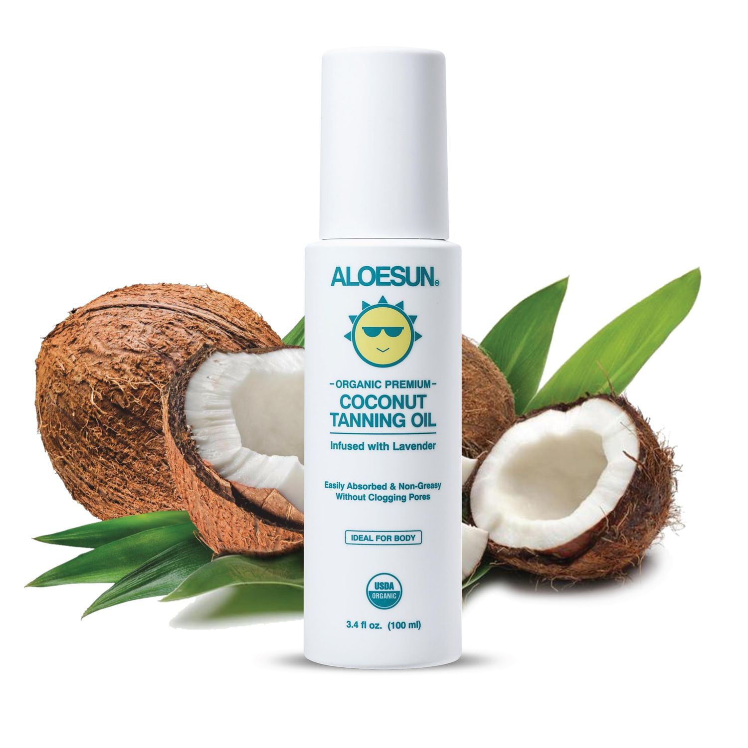 ALOESUN Organic Coconut Tanning Oil Spray Infused with Organic Lavender Oil | Natural Deep Tanning Accelerator | Moisturizing &amp; Hydrating Tan | Non-Greasy | Vegan &amp; Cruelty-Free | Travel Size 3.4 Oz