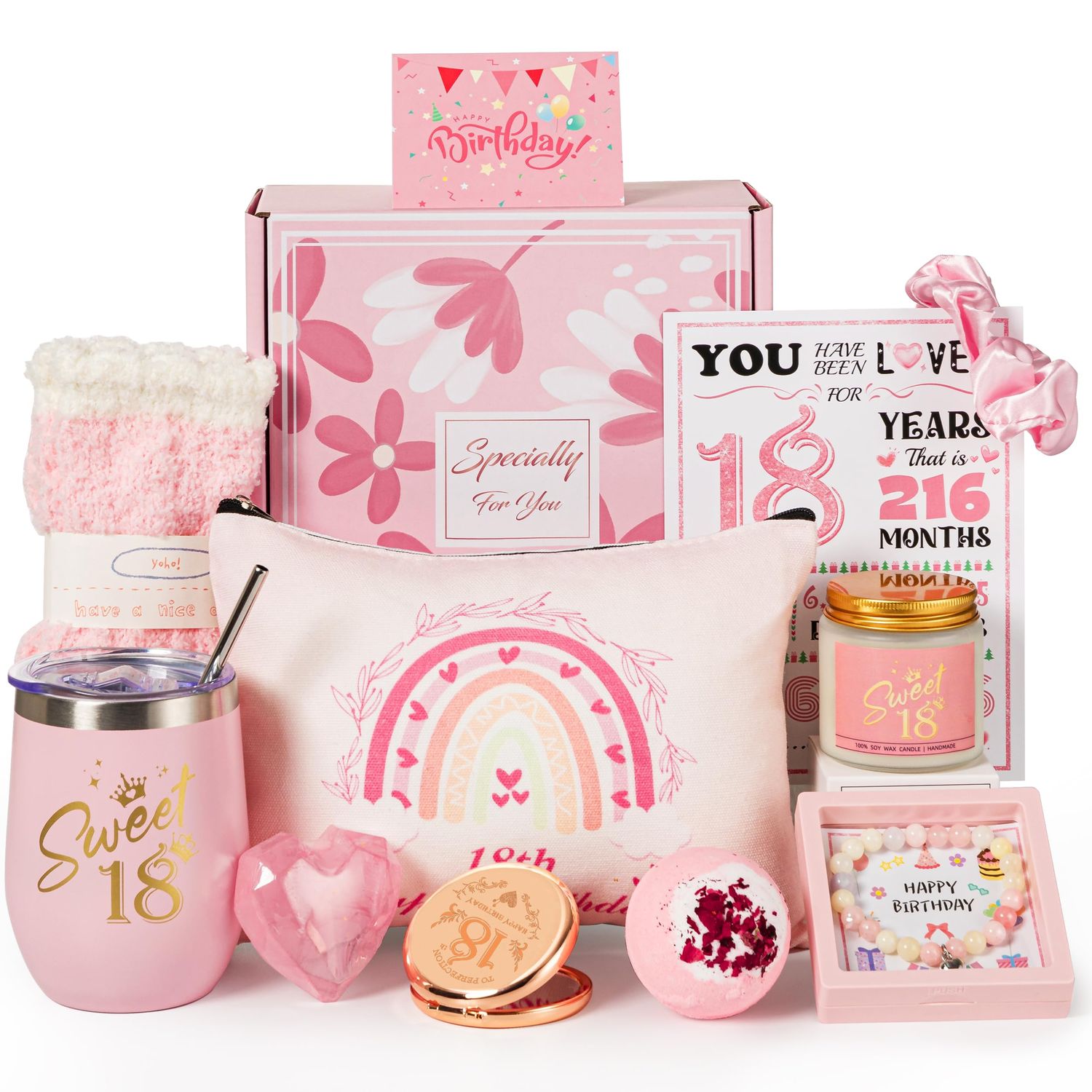 18th Birthday Gifts for Girls, Happy 18th Birthday Gift Ideas Set for Her,Cute Unique Turning To 18 Year Old Birthday Gifts Basket Presents Set for Women,Best Friend, Sister, Daughter,Female