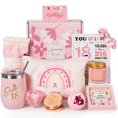 18th Birthday Gifts for Girls, Happy 18th Birthday Gift Ideas Set for Her,Cute Unique Turning To 18 Year Old Birthday Gifts Basket Presents Set for Women,Best Friend, Sister, Daughter,Female