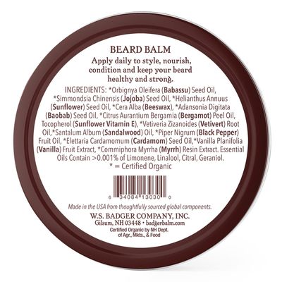 Badger Organic Beard Balm - Leave-In Conditioner, Styling &amp; Moisturizing Treatment for Facial Hair &amp; Mustache, 2 oz
