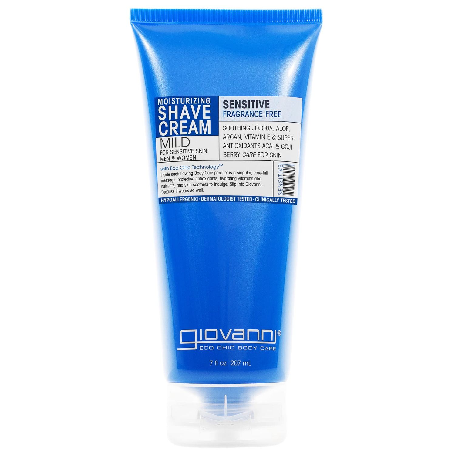 GIOVANNI Moisturizing Shave Cream - Fragrance Free With Soothing Aloe, Jojoba, Argan &amp; Super Antioxidants Acai &amp; Goji Berry, for Men &amp; Women, Sensitive Skin, Hypoallergenic - 7 oz