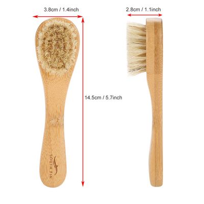 Facial Cleansing Brush, Wooden Handle Face Cleaning Brush Manual Skin Care Exfoliation Brush