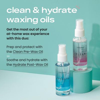 Clean &amp; Hydrate At Home Waxing Kit Oils - Pre Wax Cleanser Preps &amp; Protects Skin - Post Body &amp; Facial Wax Oil Soothes, Reduces Redness, Removes Residue - Make Hair Removal Easy by KoluaWax, 3 Oz. Each