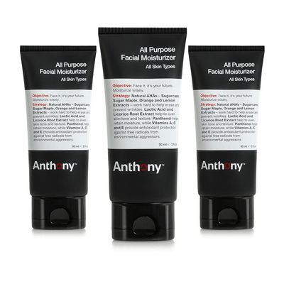 Anthony All-Purpose Facial Moisturizer - Mens Hydrating Lotion for Dry Skin - Lightweight, Non-Comedogenic, Anti-Aging Formula - 3 Fl Oz - Pack Of 3