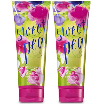 Bath &amp; Body Works SWEET PEA Ultra Shea Body Cream 8fl Oz I 226gm Each - ( Bundle of 2 Creams ) 24 hour Moisture