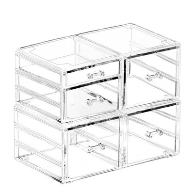 Cq acrylic 2 Pack Clear Desk Organizer With Drawers,Stackable 5 Drawers Skincare Organizer,Cute Skin Care Organizer for Vanity Hair Clip,Jewelry,Beauty Product Desk and Makeup Organizer Countertop