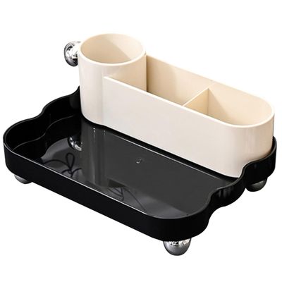 2 Pack, 3-Compartment Makeup Organizer, Cosmetic Makeup Caddy Organizer-Multiuse Storage Container with 1 Tray Skincare Storage for for Vanity Bathroom Office Craft Shower Cleaning Items (Black)