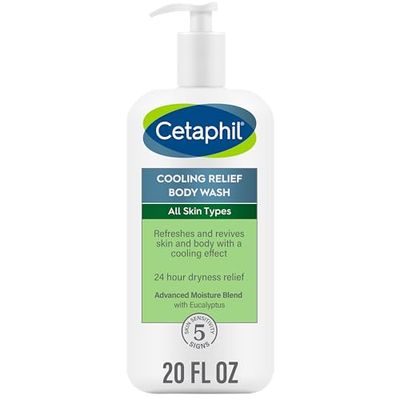 Cetaphil Cooling Relief Body Wash, For All Skin Types, 20 oz, Soothing Eucalyptus, 24 Hour Dryness Relief, Hypoallergenic, Fragrance, Paraben &amp; Sulfate Free, Dermatologist Recommended Brand