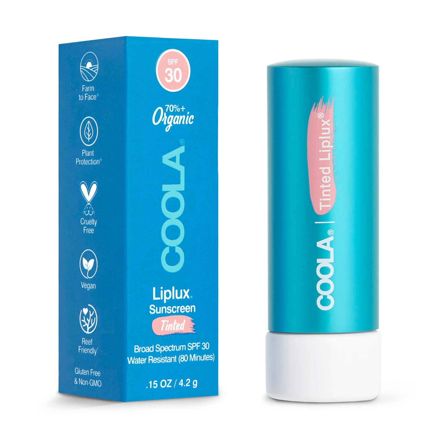 COOLA Organic Liplux Tinted Lip Balm and Sunscreen with SPF 30, Dermatologist Tested Lip Care for Daily Protection, Vegan and Gluten Free, 0.15 Oz