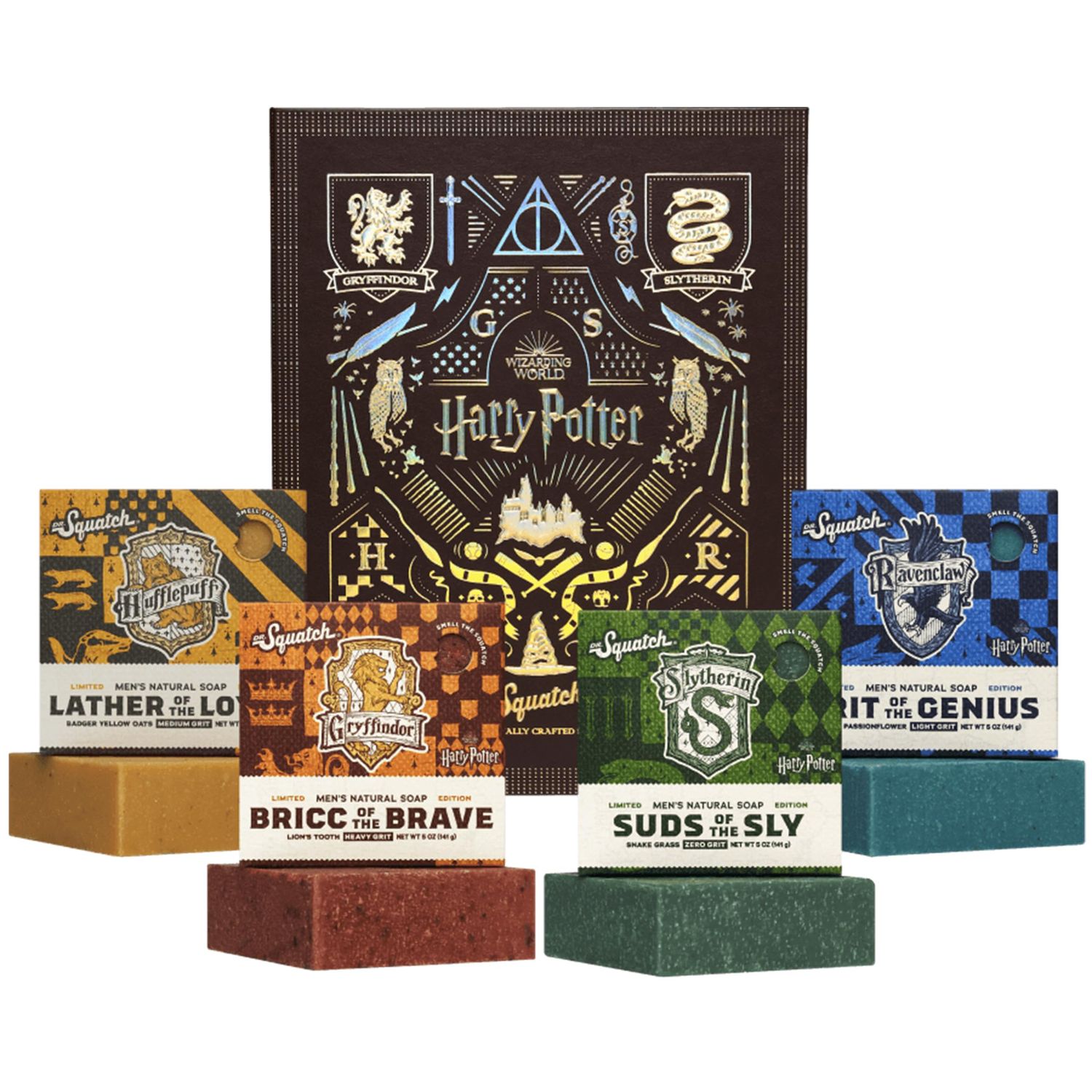 Dr. Squatch Harry Potter Collection with Collector&#39;s Box - Men&#39;s Natural Bar Soap 4 Pack Bundle and Collector&#39;s Box - Soap inspired by Gryffindor, Slytherin, Ravenclaw, and Hufflepuff