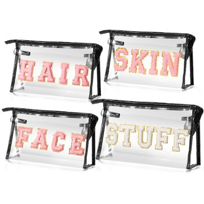 EZdhuawuse Waterproof Travel Cosmetic Bag - 4Pcs Makeup Bag FACE SKIN HAIR STUFF Cosmetic Bag Set Black Toiletry Bag Waterproof Portable Makeup Pouch Travel Makeup Organizer Pouch Set for Women Girl