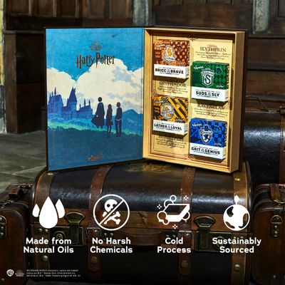 Dr. Squatch Harry Potter Collection with Collector's Box - Men's Natural Bar Soap 4 Pack Bundle and Collector's Box - Soap inspired by Gryffindor, Slytherin, Ravenclaw, and Hufflepuff